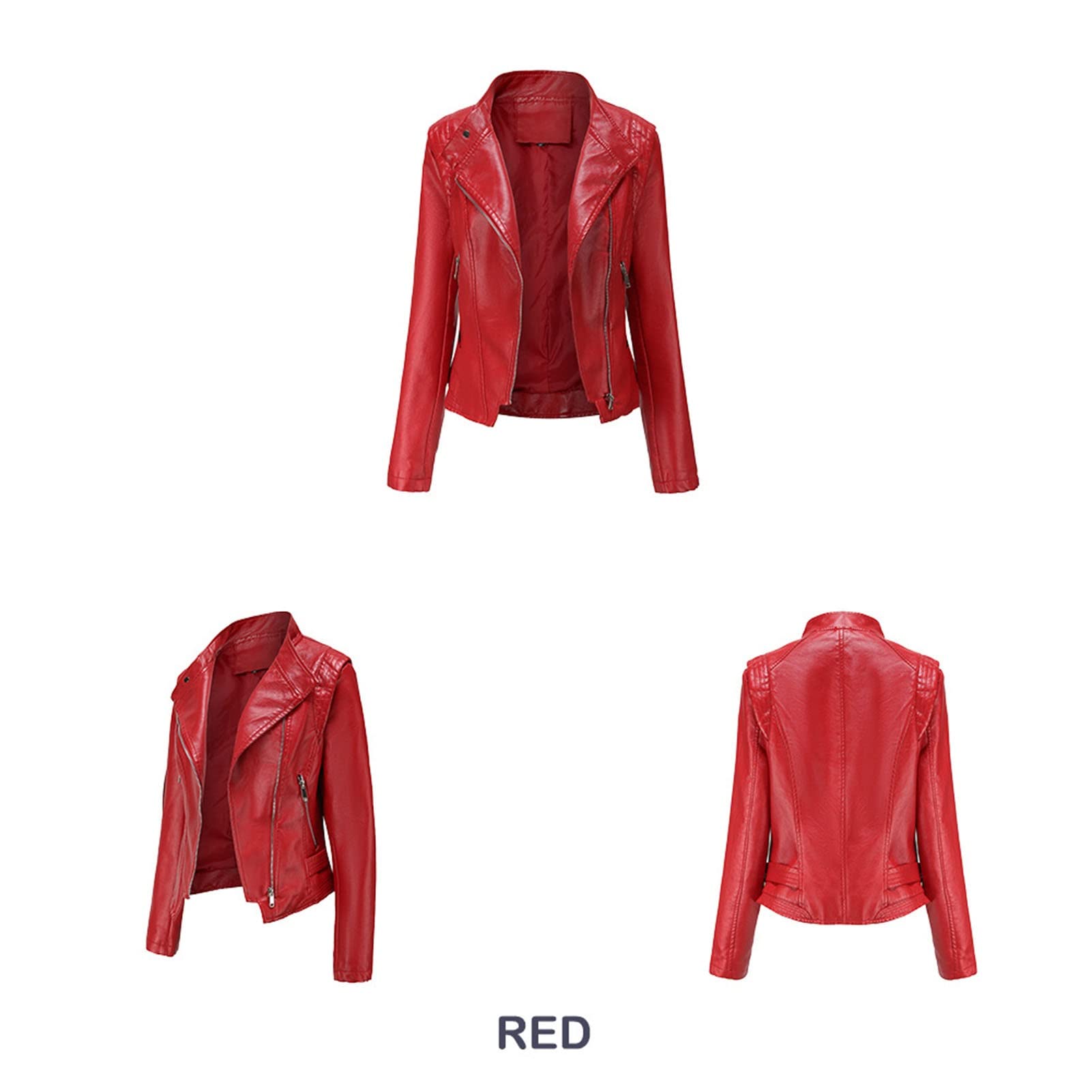 Amazon.com: Faux Leather Lapel Leather Jacket Women, Fashion Slim